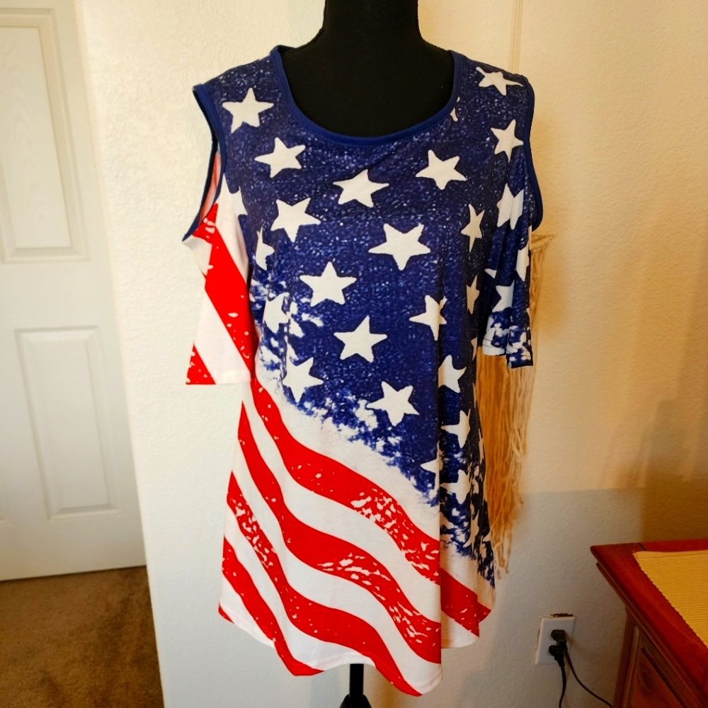 American flag T with shoulders cut out